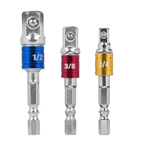 Produktbild: Maexus Stecknuss auf Bohrer Adapter Handwerkzeuge Adapter-Sets, Sechskantmuttern Schlagschrauber SteckschlüsselVerlängerungsadapter,3/8 Zoll, 14000 Kraftschrauberadapter (3 Stück)