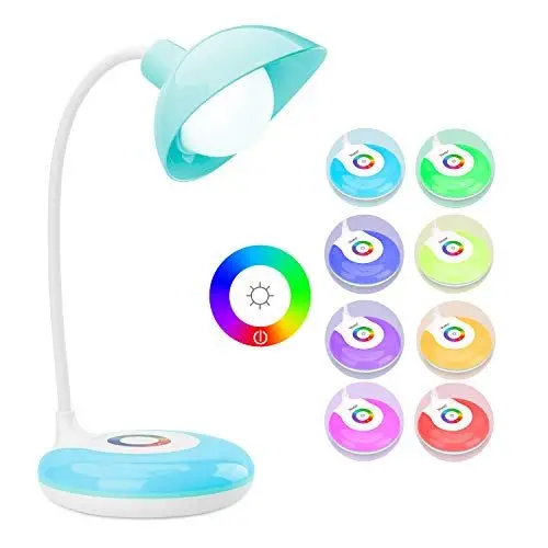 Produktbild: mafiti Schreibtischlampe Kinder, Tischlampe LED, 20 LED Dimmbare Nachttischlampe mit Touch Control, 3 Helligkeitsstufen und RGB 256 Farblicht für Lesen, Studieren, Arbeit