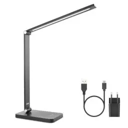 Produktbild: mafiti Schreibtischlampe LED Dimmbar Tischlampe 5 Farb und 3 Helligkeitsstufen, Augenfreundliche Nachttischlampe, USB-Anschluss für Leser, Kinder, Büro-Schwarz