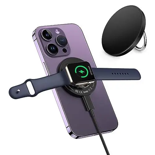 Produktbild: Mag Safe Ladegerät 3 in 1 Reise Wireless Charger für iPhone 15 14 13 12 Serie, iWatch, AirPods 3/2/Pro Magnetische Ringhalterung Induktive Kabellose Ladestation mit Abnehmbar Kabel