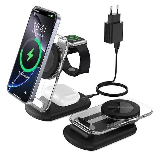 Produktbild: Mag Safe Ladestation, Wireless Charger, 3 in 1 Faltbare Induktive Ladestation Apple Watch und iPhone 15 14 13,Travel Charging Station,IWatch Ultra 2/1/Series 9,AirPods