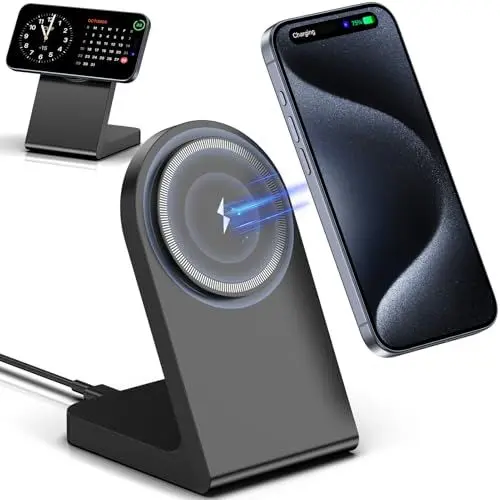 Produktbild: Wireless Ladegerät, Magnetische Kabellose Ladestation, Schnelle Mag-Safe Ladestation Kompatibel mit iPhone 16 15 14 13 12 Series, AirPods Pro 2, AirPods 3