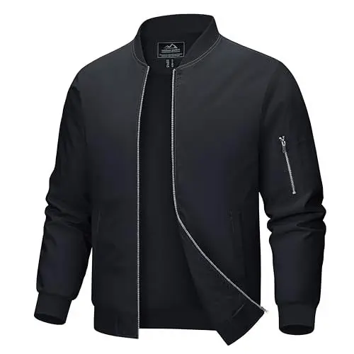 Produktbild: MAGCOMSEN Blouson Herren Jacke Leichte Bomberjacke Winddichte Übergangsjacke Freizeit Fliegerjacke mit Taschen, Schwarz, XL