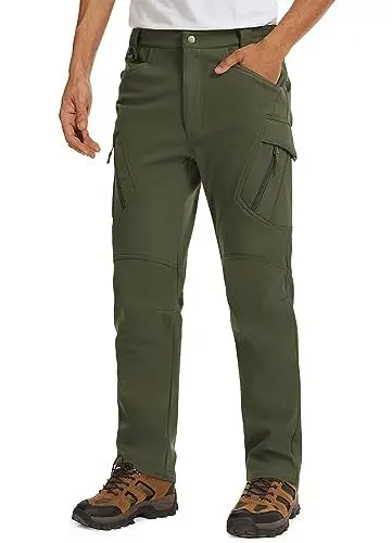 Produktbild: MAGCOMSEN Cargo Hose Herren Gefüttert Winter Hose Warm Fleece Hose Softshell Jagdhose für Männer Wanderhose Trekking Outdoor Hosen Militär Arbeitshose Armeegrün 38