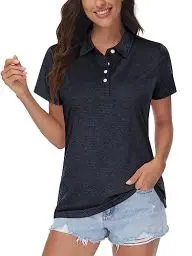 Produktbild: MAGCOMSEN Damen Sport Poloshirt Golf Sommershirt Kurzarm Polohemd Damen Atmungsaktiv Tennis Shirts Quick Dry Polo Funktionsshirts Leicht Laufen Yoga T-Shirts Schwarz L