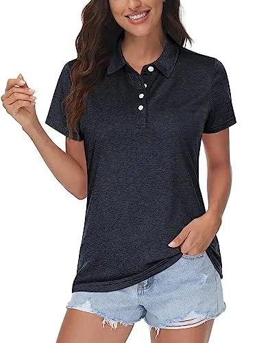 Produktbild: MAGCOMSEN Damen Sport Poloshirt Golf Sommershirt Kurzarm Polohemd Damen Atmungsaktiv Tennis Shirts Quick Dry Polo Funktionsshirts Leicht Laufen Yoga T-Shirts Schwarz L