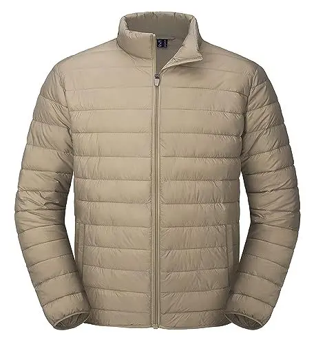 Produktbild: MAGCOMSEN Daunenjacke Herren Leicht Winterjacke Winddicht Outdoor Jacke mit Zip Taschen Herren Wandern Camping Pufferjacke Wasserdicht Warme Sportjacke Khaki 3XL