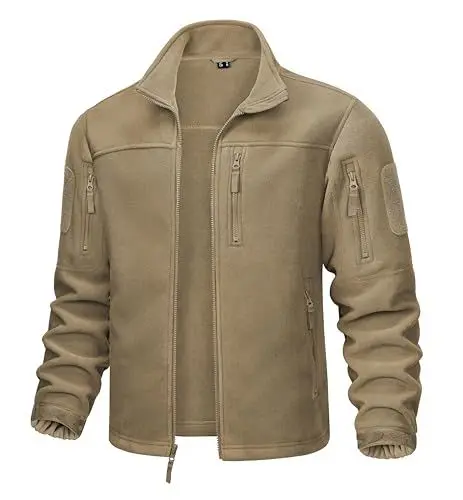 Produktbild: MAGCOMSEN Fliesjacke Herren Winter Funktionsjacke Multi Taschen Taktische Outdoorjacke Herren Gefüttert Freizeitjacke Verschleißfest Airsoft Paintball Jagdjcke Khaki XXL