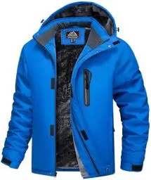 Produktbild: MAGCOMSEN Herren Gefüttert Snowboardjacke Wasserdicht Ski Jacke Softshell Winterjacke Männer Atmungsaktiv Fleecejacke Warme Trekkingjacke mit Kapuze Blau L