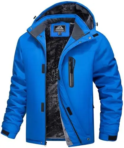 Produktbild: MAGCOMSEN Herren Gefüttert Snowboardjacke Wasserdicht Ski Jacke Softshell Winterjacke Männer Atmungsaktiv Fleecejacke Warme Trekkingjacke mit Kapuze Blau M