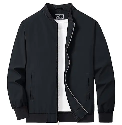 Produktbild: MAGCOMSEN Herren Übergangsjacke Bomber Blouson Jacke Stehkragen Casual Windbreaker Herren Polyester Bikerjacke Frühling Sommer Pilotenjacke Jagd Army Baseballjacke Schwarz 3XL