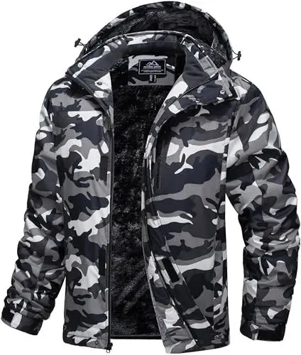 Produktbild: MAGCOMSEN Herren Wame Winterjacke Winddicht Fleece Softshelljacke Atmungsaktiv Wasserdicht Skijacke Snowboardjacke Multi Taschen Arbeitsjacke Schwarz Camo S
