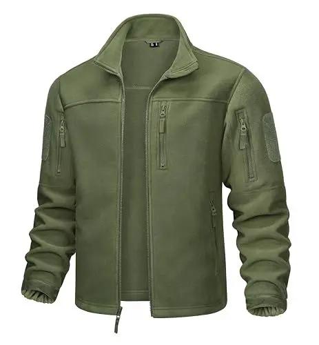 Produktbild: MAGCOMSEN Herren Winter Outdoorjacke Military Übergangsjacke mit Multi Taschen Herren Full Zip Fleece Wanderjacke Klettern Trekking Jacke Armeegrün M