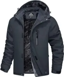 Produktbild: MAGCOMSEN Herren Winter Softshelljacke Winddicht Wasserdicht Skijacke Warme Fleecefutter Wanderjacke Freizeit Gefüttert Winterparka Trekking Arbeit Jacke mit Zip Taschen Dunkelgrau M