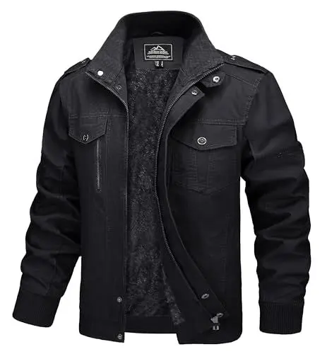 Produktbild: MAGCOMSEN Herren Winterjacke US Militär Jacke Dick Baumwolljacke Atmungsaktiv Windjacke Herren Fleece Wanderjacke Outdoor Jacke mit Innentasche Schwarz M
