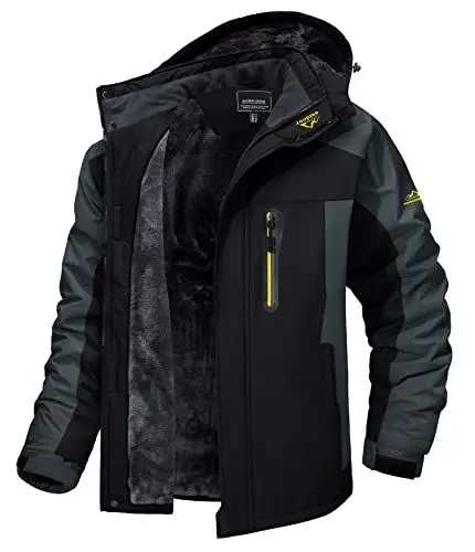 Produktbild: MAGCOMSEN Skijacke Herren Warm Fleece Trekking Jacke Winter Berg Jacke Camping Wanderjacke Herren Trekkingjacke Outdoor Kapuzenjacke für Camping Sports Schwarz-Grau L