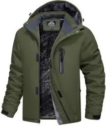 Produktbild: MAGCOMSEN Snowboardjacke Herren Wasserdicht Skijacke Warm Fleece Winterjacke für Bergsteigen Camping Herren Softshell Outdoorjacke Atmungsaktiv Gefüttert Wanderjacke Armeegrün XL