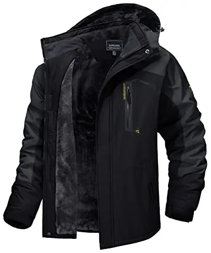 Produktbild: MAGCOMSEN Snowboardjacke Männer Outdoor Ski Jacke Warm Softshelljacke Arbeitsjacke Winter Herren Regenjacke Wasserdicht Windjacke Combat Armee Coat mit Viele Taschen Schwarz Grau L