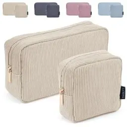 Produktbild: MAGEFY 2 Pcs Kleine Make up Tasche für Handtasche, Cord Make up Tasche mit Fächern Reise Make up Tasche für Mädchen Frauen (Beige)