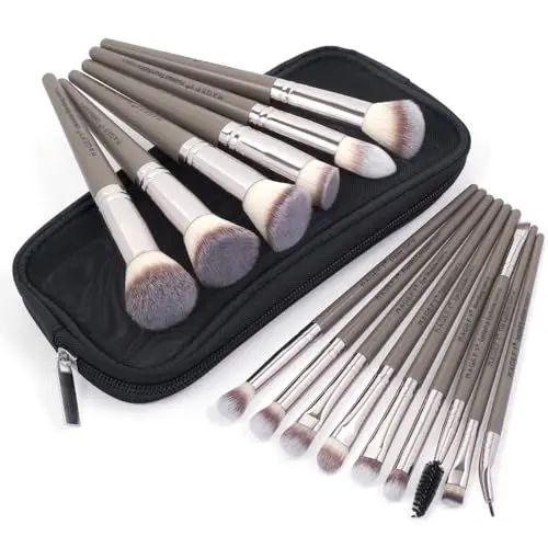 Produktbild: MAGEFY Make up Pinsel Set, 15 Stück, hochwertige synthetische Make-up-Pinsel mit Etui, Foundation, Puder, Concealer, Lidschatten, Makeup Pinsel Set (Champagner)