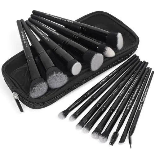 Produktbild: MAGEFY Make up Pinsel Set, 15 Stück, hochwertige synthetische Pinselset Makeup mit Etui, Foundation, Puder, Concealer, Lidschatten, schwarz Make up Pinsel Set