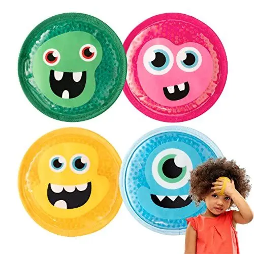 Produktbild: Magic Gel Kühlpads für Kinder - 4 Kleine Kühlakku Monster mit Gummiband - Sag Tschüss zu Aua`s mit der Kalt und Warm Kompresse - Ungiftig & Sicher und auch für Weisheitszähne
