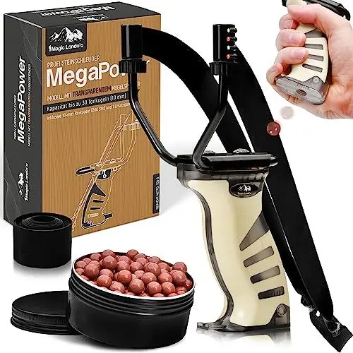 Produktbild: Magic Londo'o® Zwille Steinschleuder Profi -Set I Durchsichtiges Kugelmagazin I Robuste Schleuder Zwille I 200 Tonkugeln Schleuder für Outdoor und Sport
