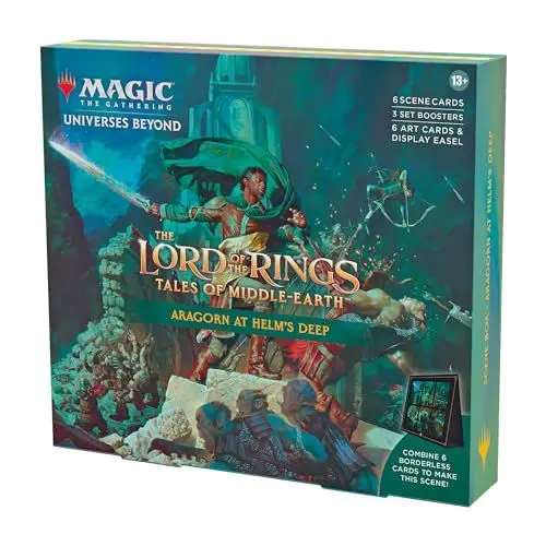 Produktbild: Magic: The Gathering Der Herr der Ringe: Geschichten aus Mittelerde Szenenbox (6 Szenenkarten, 6 Artwork-Karten, 3 Set Booster + Aufsteller) (Englische Version), ‎ 24,5 x 22,5 x 4,5 cm ‎Mehrfarbig