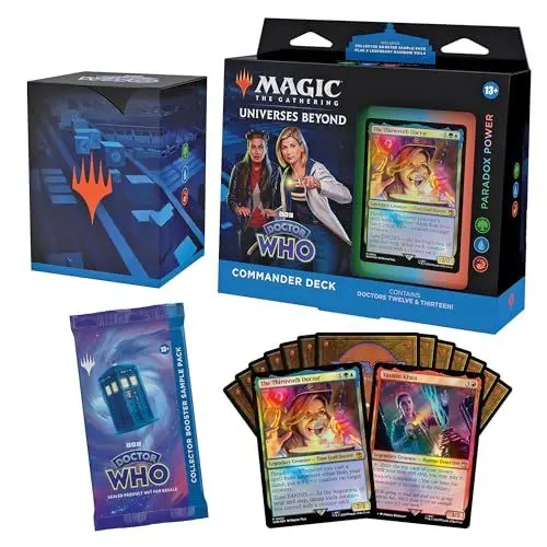Produktbild: Magic: The Gathering Doctor Who Commander-Deck – Paradoxon-Power (Deck mit 100 Karten, Sammler-Booster-Probepackung mit 2 Karten + Zubehör) (Englische Version)
