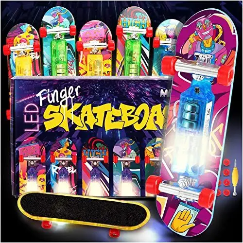 Produktbild: Magicat LED Finger Skateboard - 6 futuristische Fingerskateboards mit Beleuchtung, Spielzeug für Party I Fingerboard Spiele für Jungen und Mädchen I Board Mitgebsel für Teenager