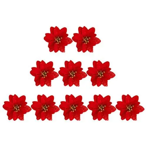 Produktbild: MAGICLULU 10 Stück Glitzernde Weihnachtsstern-Blumen Weihnachtsstern-Blumen Weihnachtsdekoration Künstliche Blumen Mit Stielen Kunstblumen- Rote Künstliche Weihnachtsblumen Für