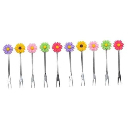 Produktbild: MAGICLULU 10stücke Kreative Gänseblümchen Obstgabeln Aus Edelstahl Zarte Dessertgabeln Für Hochzeit Party Und Zuhause Zufällige Farben Für Kuchen Und Obst Snacks
