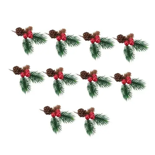Produktbild: MAGICLULU 10 Stück Weihnachts Tannenzweige Mit Lebensechten Beeren Und Tannenzapfen Ideal Für Festliche Dekoration Kränze Und Arrangements Hochwertige Kunststoffe Für Langanhaltende