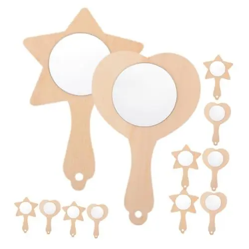 Produktbild: MAGICLULU 12st Holzform Selber Machen Reisespiegel Kompakt Mini-holzhandwerk Spiegel Mit Griff Kleiner Handspiegel Unvollendeter Handspiegel Aus Holz Spielzeug Leer Kind Hölzern Holzrahmen