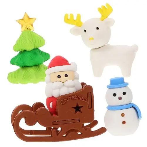 Produktbild: MAGICLULU 12-teiliges Weihnachts-radiergummi-set Mit Weihnachtsmann Schneemann Hirsch Einzigartiges Briefpapier Für Studenten Flexibel Sanftes Löschen Sauber Zufälliger Stil