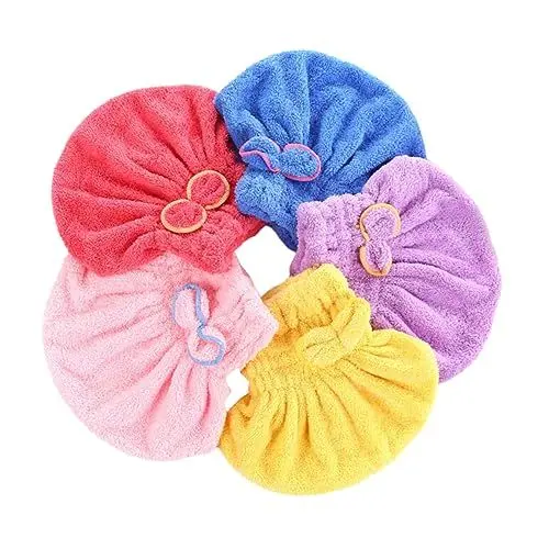 Produktbild: MAGICLULU 1 Satz 5 Stück Haartrockenmütze aus Korallenvlies Haartrockenhaube schnell trocknende Haarkappen Duschhauben Wasserabsorbierender Haarhut schnell trocknende Mütze Prinzessin