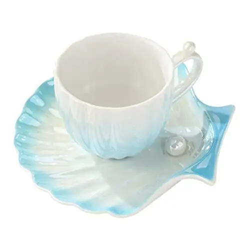 Produktbild: MAGICLULU 1 Satz Kaffeetasse Und Untertasse Muschel Lampe Perle Cappuccino- Und Untertassen Keramische Cappuccino- Cappuccino Cups Set. Cappuccino- Becher. Mug Keramik Produkte Altmodisch