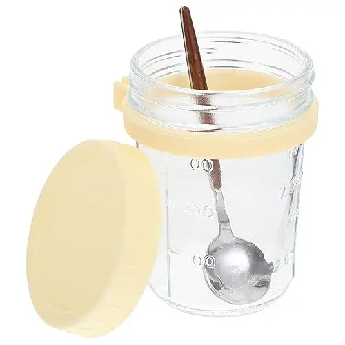 Produktbild: MAGICLULU Glasbehälter Für Haferflocken Über Nacht Luftdichtes Glas Mit Deckel Löffel 350 Ml Frühstücksglas Für Joghurt Für Rezepte