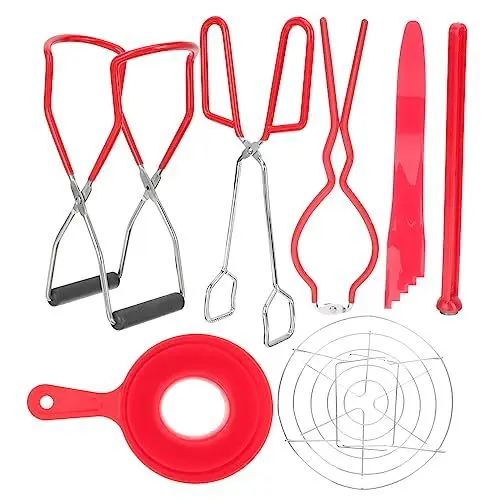 Produktbild: MAGICLULU 1 Satz Werkzeuge zur Herstellung von Marmelade Konserven-Kit Trichter Druckdosenzubehör jarhead konservendosen Dampfgarergestell Einmachzubehör Glasheber hochwertiges Silikon rot
