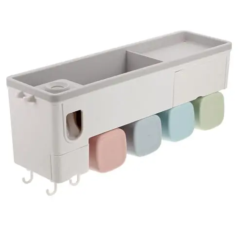 Produktbild: MAGICLULU Multifunktionales Badezimmer-zahnbürstenhalter-Set Automatischer Zahnpasta-pressspender Wandmontage Zahnbürsten- Und Zahnpasta-Organizer 7008 Weiß 4-Personen-Familie