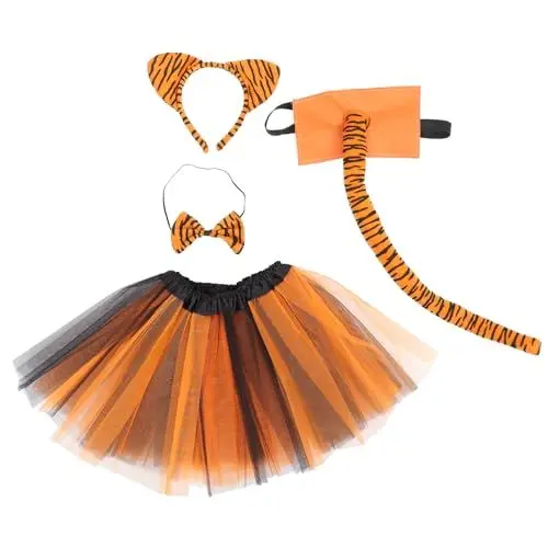 Produktbild: MAGICLULU 1 Set Tiger-Kostüm-Set Halloween-Tiger-Tier-Kostüm-Set Tierkostüm Tiger-Ohr-Stirnband Fliege Tutu-Rock Für Halloween-Cosplay-Party