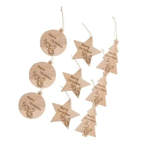 Produktbild: MAGICLULU Elegante Holz Weihnachtsbaum Dekorationen 21pcs Entzückende Hängende Ornamente Runde Und Baum Motive Festliche Hause