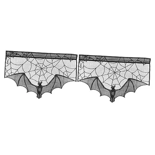 Produktbild: MAGICLULU 2St Halloween Dekoration Halloween-Dekoration swor Kamintuch Halloween-Tischdecke aus schwarzer Spitze türvorhang Fledermaus Herd Kaminstoffdekor schmücken Schal