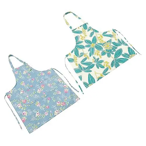 Produktbild: MAGICLULU Blumenmuster Küchenschürzen-set 2-teilig Ärmellos Arbeitsschürze Gartenschürze Blumenmuster-schürzen Schutzhülle Zum Kochen