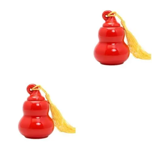 Produktbild: MAGICLULU 2 Stücke Mini Keramik Tee Glas Kürbis Form Flasche Teeblätter Topf Für Creme Jar Rot Deckel Geburtstag Hochzeit Jahrestag