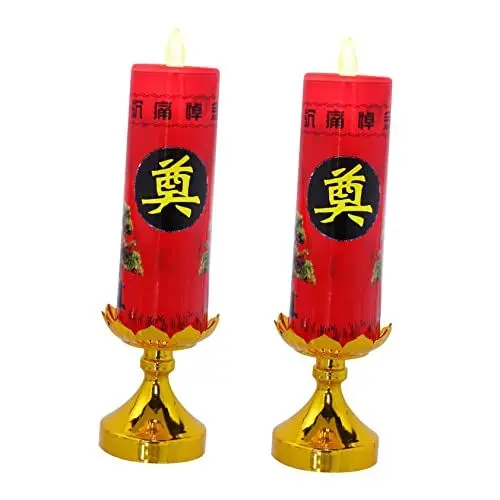 Produktbild: MAGICLULU 2 STK Opferlampe Led-glühbirne Wärmer Kerzenlicht Kerzenhalter Kerzenheizlampe Flackern Led-licht Led-Kerzen Kleine Led-leuchten Led Lichter Plastik Rot