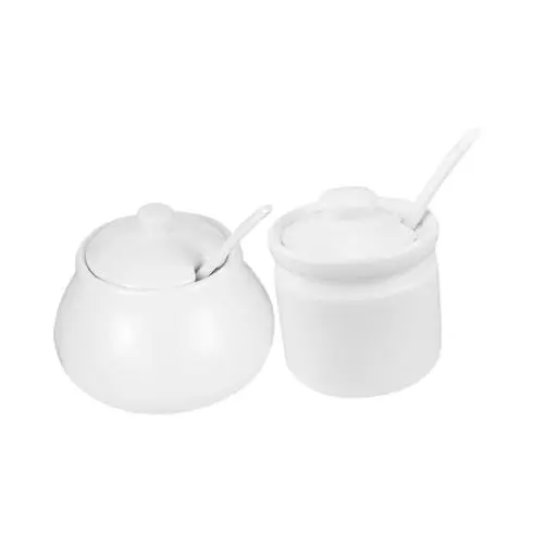Produktbild: MAGICLULU 2 Sätze Zuckerbecher-Set Vorratsdose Für Den Haushalt Zuckerbehälter Gewürzdose Küchenwaren Gewürztopf Gewürzglas Für Den Haushalt Kochsalz Kanister Zuckerdose Weiß Keramik