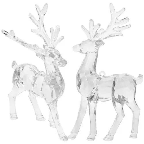 Produktbild: MAGICLULU 2 Stück Acryl-Rentier-Hirschfigur Stehende Rentier-Ornamente Rentier-Skulptur Für Weihnachtsbaum Tischdekoration