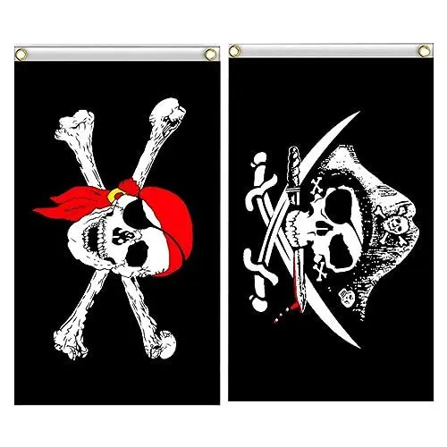 Produktbild: MAGICLULU 2 Stück Halloween-Gartenflagge Mit Lustiger Horror Gruselige Gartenflagge Knochen Piratenbanner Für Außen- Und Innendekoration