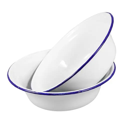 Produktbild: MAGICLULU 2st Emaille Schüssel Emaillepfanne Einfaches Becken Emailgeschirr Suppenschüsseln Aus Emaille Rührschüssel Emaille Salatschüsseln Aus Emaille Emailleschale Fett 16c Weiß Brotpfanne